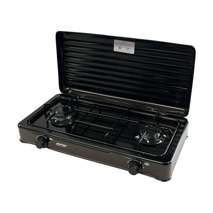 Cuisinière à gaz portable pour le camping réchaud portable 2 brûleurs réglable MPM KN-02/1KB Noir