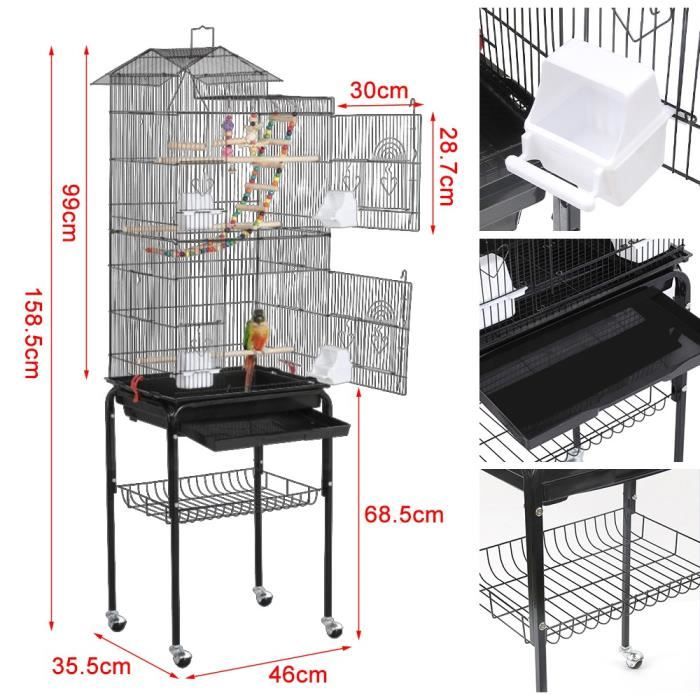 Comparer les prix de Cage à Oiseaux - XUANYU - Perroquet Canari - 46x36x158.5cm - Portable avec Support Détachable - Noir