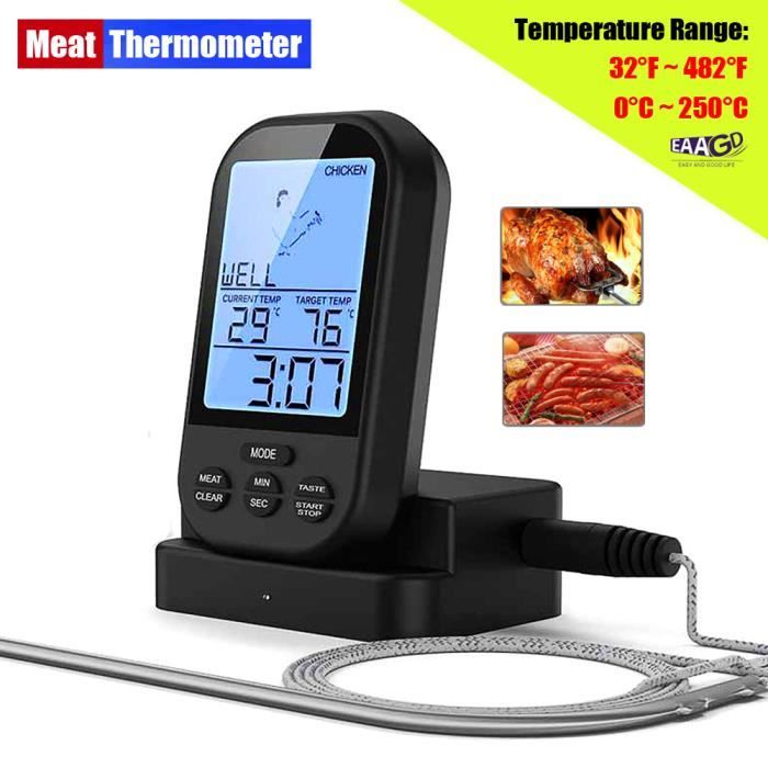 Thermomètre Numérique Noir Sans Fil Avec Télécommande Minuterie Sonde  Alimentaire Pour La Viande Pour Cuisine BBQ Four Gril - Cdiscount Maison