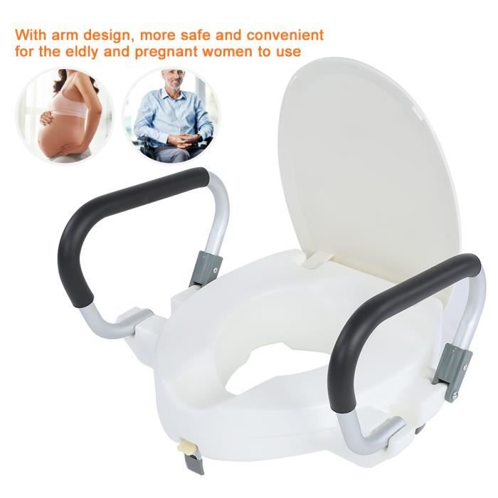 BON Aabattant WC siège de toilette surélevé 10 cm avec bras rembourrés amovibles blanc 141
