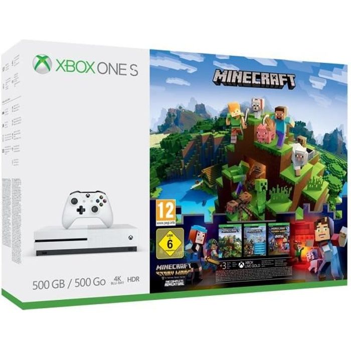 Xbox One S 500 Go Minecraft + 3M Live