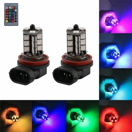 H8 RGB Multicolore Ampoules Antibrouillard H8 LED RGB Riloer - 27 LEDs Avec Télécommande 12V Ampoule Personnalisation Voiture