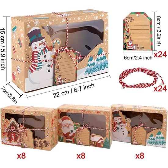 Boîte Cadeau Noël,Goomp Lot de 24 Boîte Cadeau Vide avec  Fenêtre,Ficelle,Sac pour Emballage Cadeau,Bonbons,Chocolats, Biscuits Pour  Les Vacances,Noël,Fêtes,Anniversaire,Mariage : : Cuisine et Maison