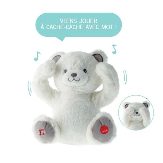 Peluche Coucou et Comptine Gaston l ourson 20 cm Blanc