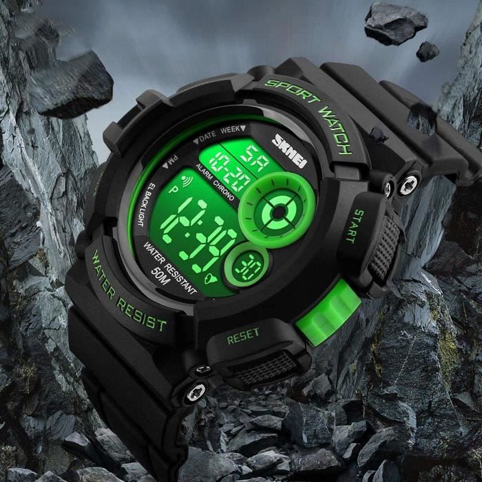Montre Bracelet EXABQ Military Multifunction Digital Watches 50M Water Resistant Electronic 7 Color LED Backlight Black Sports Watch Achat vente montre Homme Adulte Bleu Cdiscount