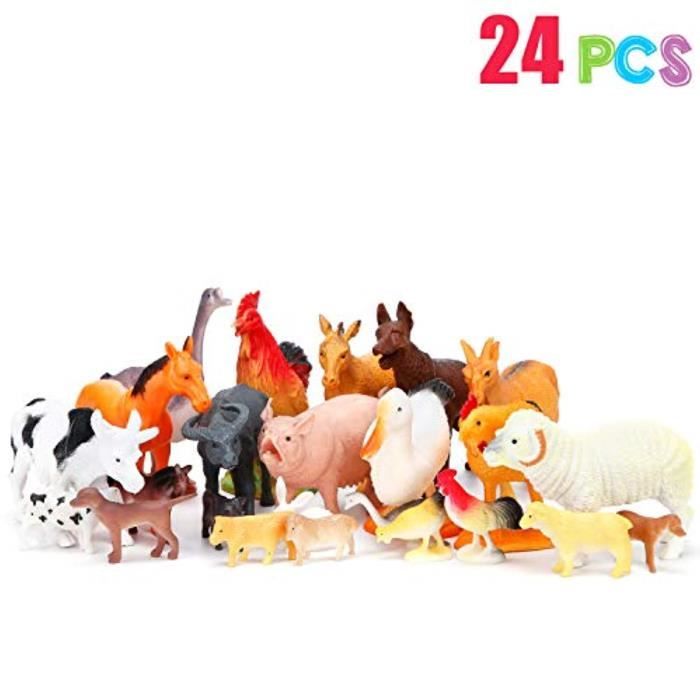 XWCHASA 24PCS Mini Figurines d'animaux de Ferme, Animaux Jouets pour  Enfants, Figurines d'animaux Animaux de Ferme Grange Réalistes Figurines