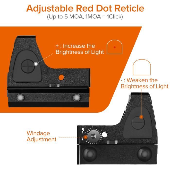 Viseur Point Rouge Reflex Réglages Airsoft avec 20mm/22mm Portée