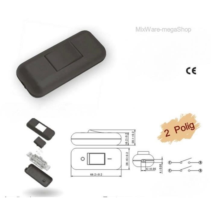 Lot De 3 Interrupteurs De Lampe Avec Cordon Intermédiaire 250 V/2 A