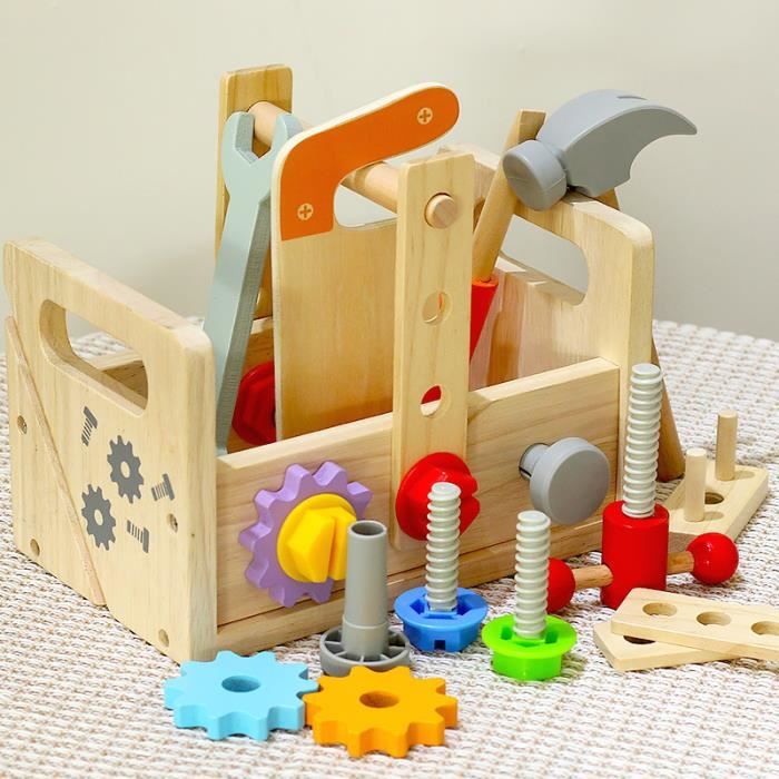 Jouet table d'outils de réparation en bois Enfant Boite a Outil