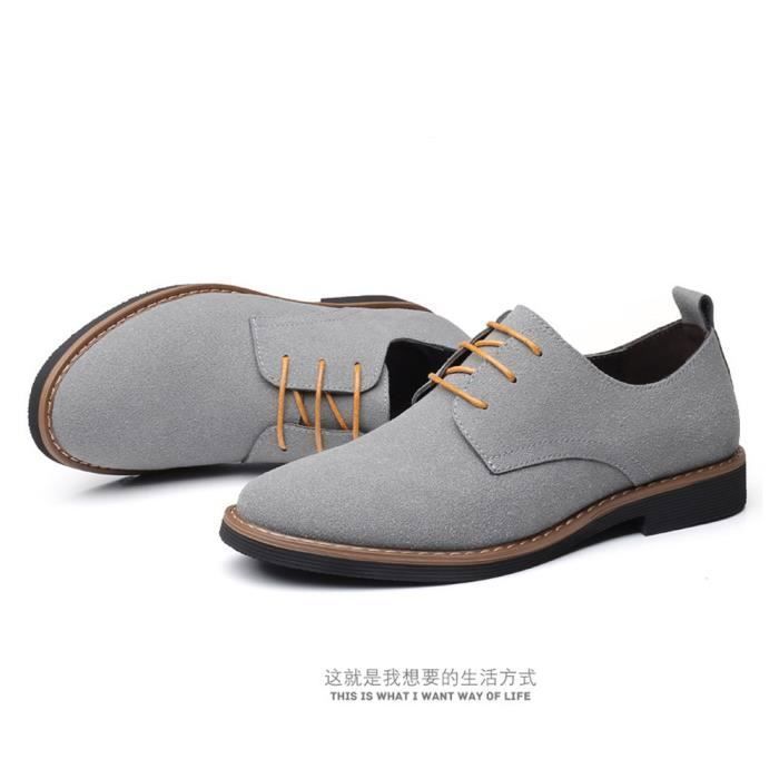 Chaussures Homme en Cuir Gris Derby Semelle en Caoutchouc
