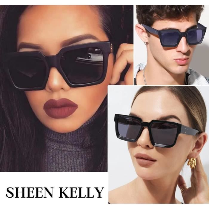 Lunettes De Soleil Rétro Rectangulaires Pour Homme – Monture Or Et Noir – Verres Teintés Noirs UV400 – Style Vintage Années 2010