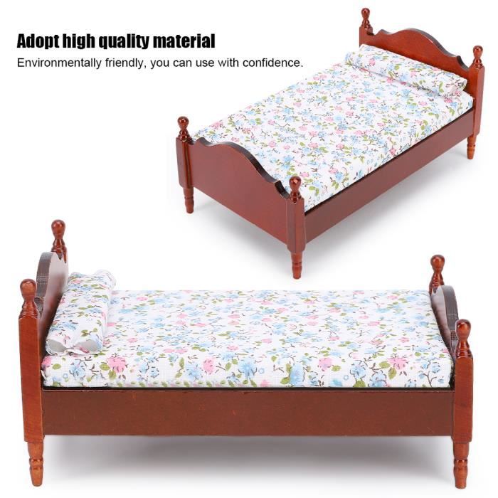 Parure De Lit Pour Maison De Poupée 1/12 - Ensemble Drap, Couette Et 3 Oreillers - Motifs Cœurs Et Fleurs - Accessoire Miniature Réaliste - Cadeau DIY Pour Enfants
