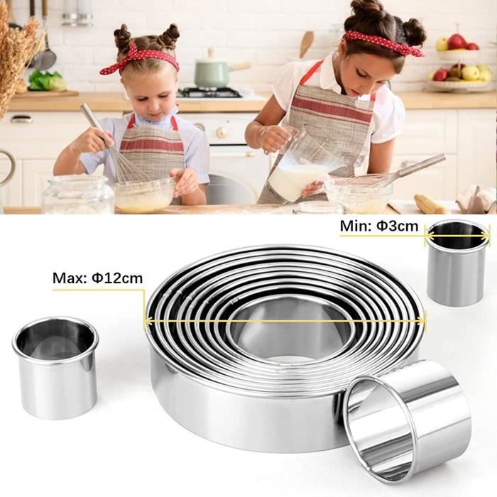 Cercles Présentation Pâtisserie RUCUDIM - Lot 4 Pièces Acier Inox 8cm - Pour Mousse, Dessert, Entrées