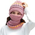 3Pcs Bonnet Écharpe Masque Visage Ensemble Pour Femme Doublé Polaire Hiver Chaud pour Ski MZW0162-2