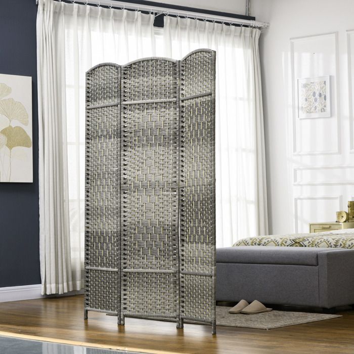 FANTASK Paravent Mural à 3 Panneaux - 260 x 183 cm - Pliable - avec Dessous réglables - en métal et Polyester - pour la Maison, Le Bureau, la terrasse - Gris