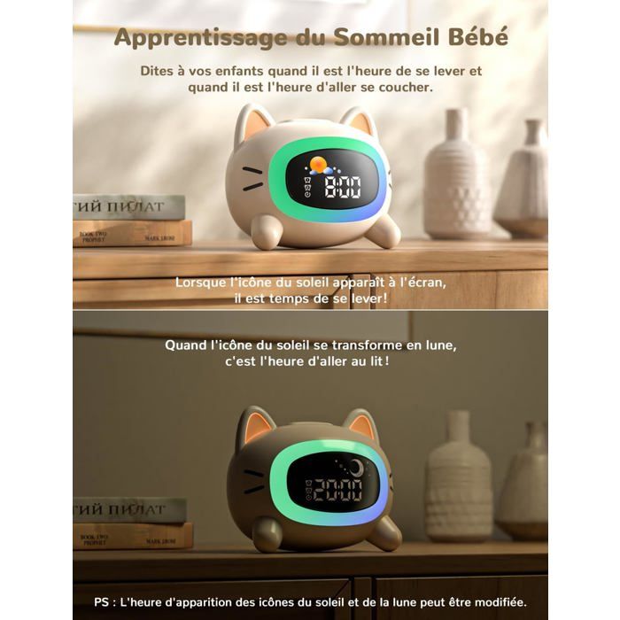 Veilleuse Multi Couleurs Réglable Réveil Enfant Avec Veilleuse Et Machine à Sons - Horloge Sommeil Silicone Rechargeable - Forme Animal Mignonne