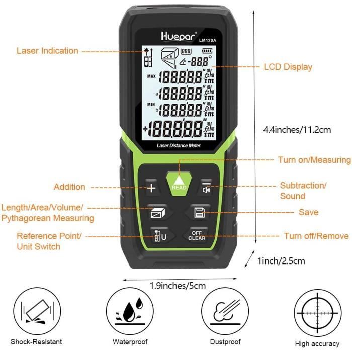 Niveau Laser Huepar 4D Vert XH04G – Avec Batterie Et écran LCD, Neuf
