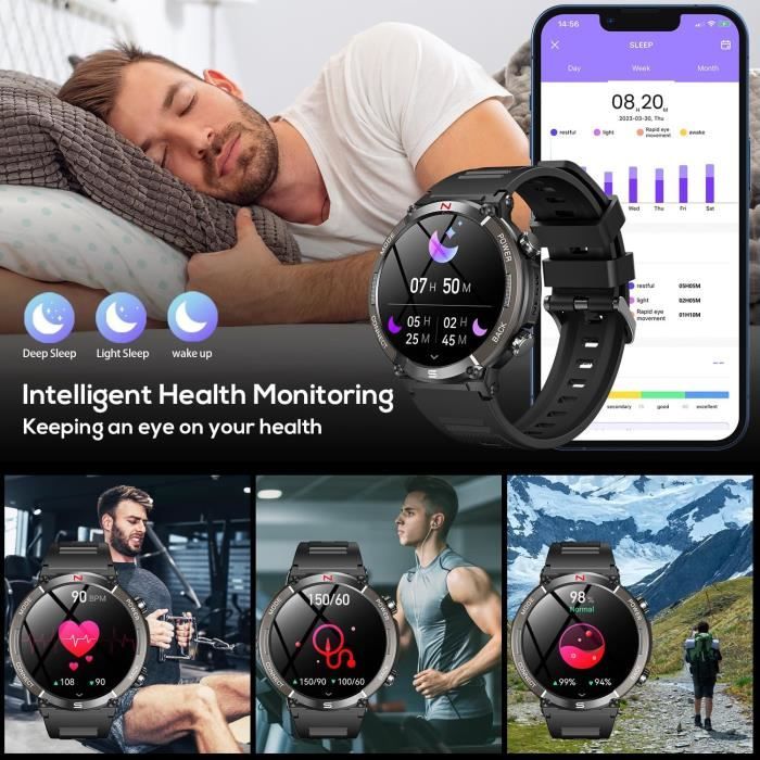 Montre Connectée Homme avec Appel Bluetooth 5.1, Smartwatch avec 100 Modes  Sportifs/SpO2/Fréquence Cardiaque/Sommeil/Assistant Vocal - Cdiscount  Téléphonie