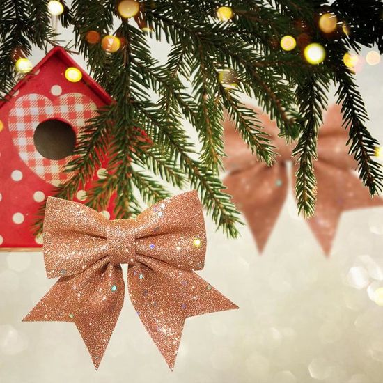 12 Arcs De Noël Pailletés Rouge - Noeuds Décoratifs Pour Sapin, Couronne, Guirlande - Environ 10x17 Cm - Lot Fête - 9