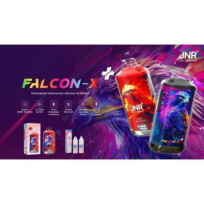 elfbar nachfüll pod läuft aus JNR Falcon X 28000 Puffs Rechargeable avec 2x10ml E-liquide 20mg Batterie  950mAh - Blueberry Raspberry Cherry
