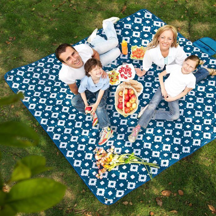 Grande Couverture De Pique-Nique Imperméable 200x200 Cm - 3 Couches Épaisse Pour Plage, Camping Et Famille