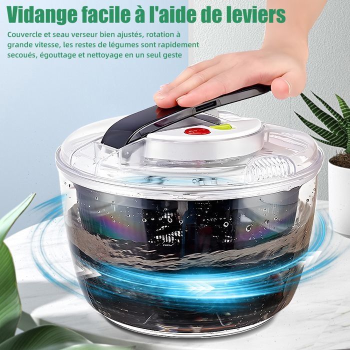 Essoreuse à Salade Professionnelle 5L, Couverts à Salade Grande Capacité,  Classic Essoreuse à Salade Transparent,Essoreuse à