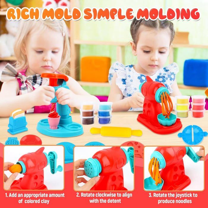 Kit Pâte à Modeler MQVXT 51 Pièces – Accessoires DIY Pour Hamburger, Pizza, Glace – Jouet Créatif Dès 3 Ans