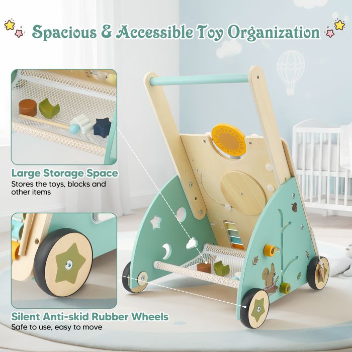 Trotteur En Bois 10 En 1 LOL-FUN – Centre D’Activités Éducatif Bébé 12 Mois+ – Pousseur Multi-jeux Avec Miroir, Xylophone, Tri De Formes