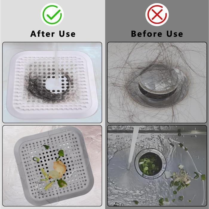 4 Filtres Évier Silicone Anti-Cheveux - Ventouse Fixation - Pour Cuisine & Salle De Bain