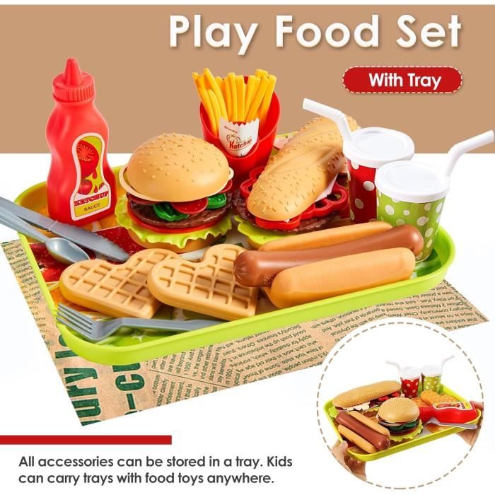 Dinette Enfant Hamburger Jouet Aliment Cuisine avec Plateau Frites  Hot-Dogs, Jeu d'imitation 3 4 5 Ans - Cdiscount Jeux - Jouets
