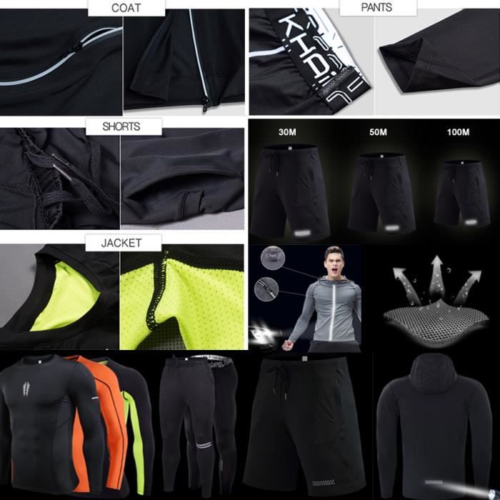 Ensemble de Vêtement Sport Homme - Fitness Running - 5 Pièces - Noir  Compression Noir compression - Cdiscount Sport