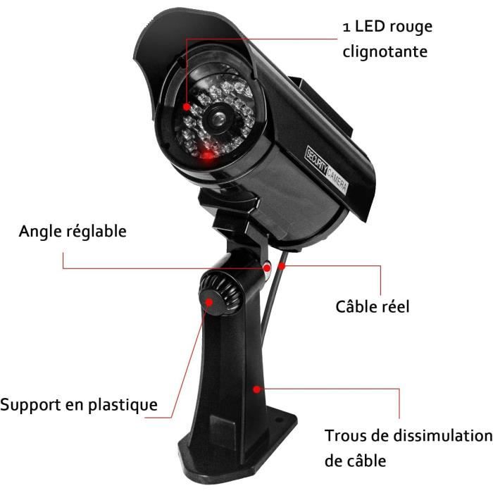Fausse caméra de sécurité factice avec lumière clignotante rouge, fonctionne à l'énergie solaire, simulée caméra de surveillance avec détecteur de mouvement, télécommande, pour intérieur et extérieur