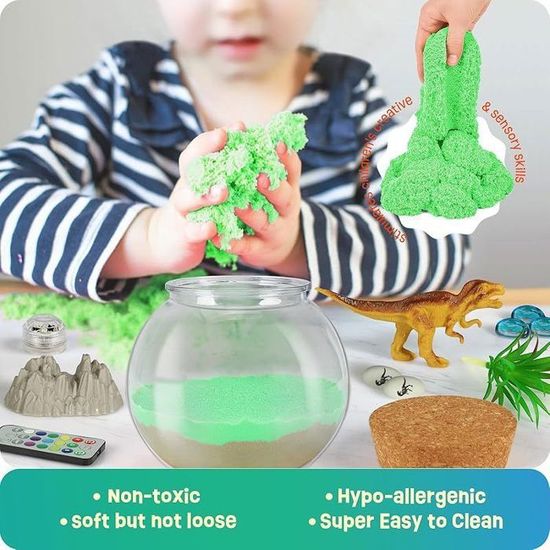 Kit Terrarium Dinosaure Pour Enfants – Veilleuse LED 13 Couleurs, Mini Figurines, Mousse, 4-12 Ans