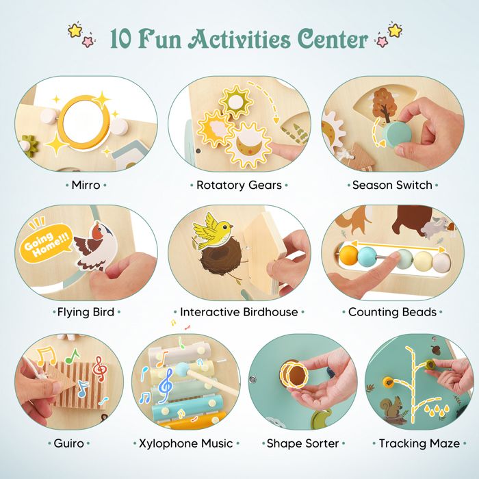 Trotteur En Bois 10-en-1 LOL-FUN – Centre D’Activités Éducatif Bébé 12 Mois+, Pousseur + Jeux Multiples