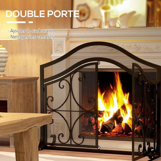 Grille Protection Cheminée Pliable 3 Panneaux 96x58cm - Pare-Feu Acier OXEO