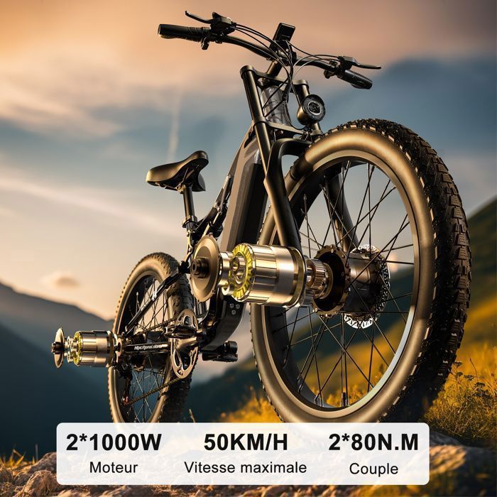 Velo electrique 26 Double puissant 2000W Samsung Batterie 17.5Ah GUNAI GN68 Tout Suspendu Fatbike Noir Cdiscount Sport