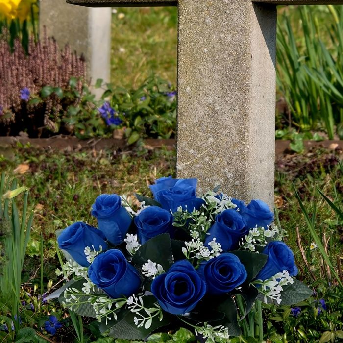 Arrangement Floral Artificiel - Roses Bleues - Pot Noir - Décoration ...