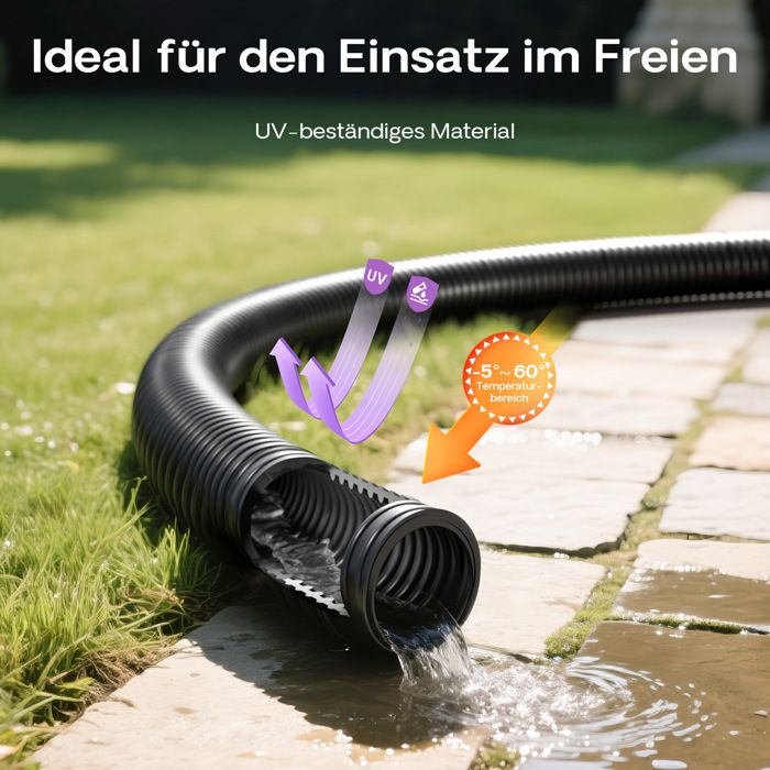 WilTec Tuyau Spiralé Bassin 25 M 32 Mm - Noir Flexible Pour Pompes Et Filtres