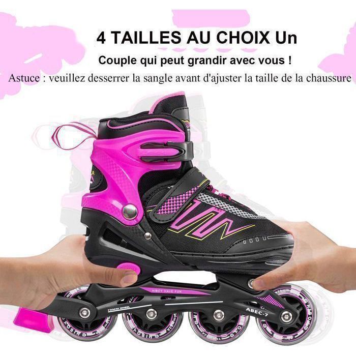 Rollers Enfant Avec Roues Lumineuses - Patins à Roulettes Alignées Réglables Taille M (35-38) Rouge