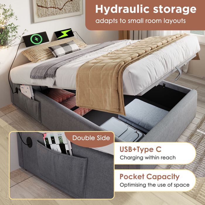Lit Coffre Cassia Beige - 90x190 cm - Le Roi du Matelas