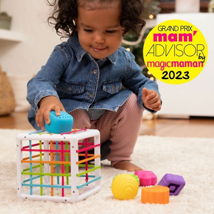 Fat Brain InnyBin – Cube Sensoriel Formes Et Couleurs – 6 Blocs Texturés – Jouet éducatif 10 Mois Et +