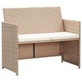 Canapé de jardin à 2 places avec coussins - Lit de jardin-Mobilier d'extérieur Salon de Jardin- 100 x 56 x 85 cm - Beige Résine tres-0