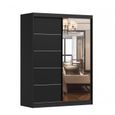 Armoire de chambre avec 2 portes coulissantes et miroir avec étagères - 150x200x61 cm - Beni 05 Dark (Noir, 150)-0