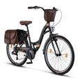 Un vélo de ville pour femme de 26-28 pouces avec cadre en aluminium [Noir, 26 pouces]-0