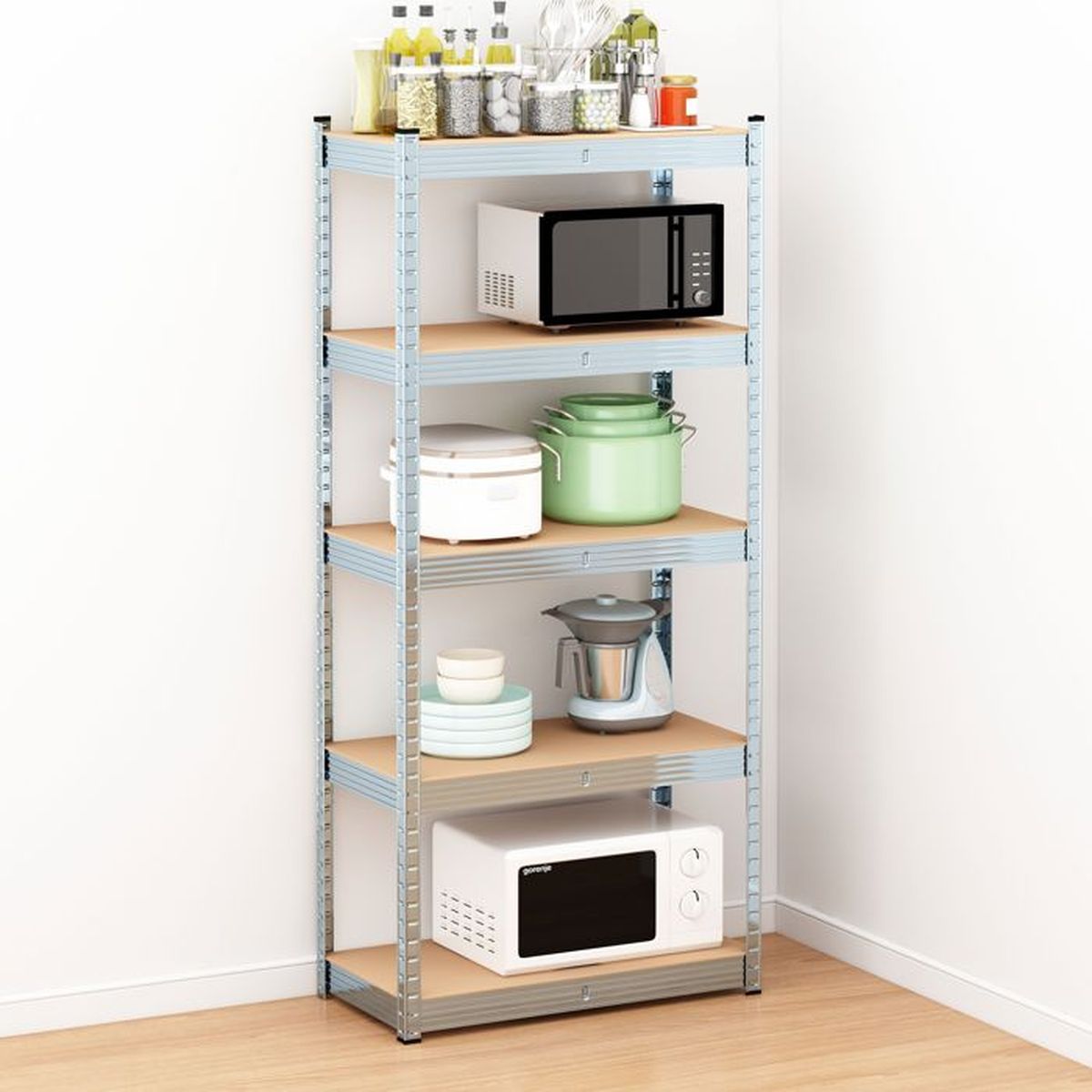 Étagère de rangement robuste en métal galvanisé - Charge maximale : 875 kg - 5 étagères solides en MDF - Hauteur réglable - 180 x 90 x 40 cm