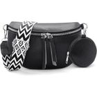 DUPHOY Sac Banane Femme Cuir Sac bandoulière Petit Sac a Main avec Porte Monnaie Amovible avec Large Sangle Réglable et Amovible (Noir)