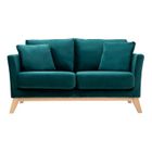 Miliboo - Canapé scandinave déhoussable 2 places en tissu velours bleu pétrole et bois clair OSLO