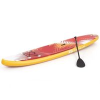 Stand Up Paddle Board Gonflable - GYMAX - 335X76X15CM - Yoga, Pêche, Pagaie Réglable - Feuille Rouge