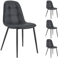 Lot de 4 chaises ALVARO pour salle à manger ou cuisine avec 4 pieds en métal noir et assise capitonnée, revêtement synthétique noir