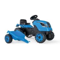 Tracteur à pédales Farmer XL + Remorque - Bleu - SMOBY - Siège ajustable - Capot ouvrant - Klaxon - 90% plastique recyclé